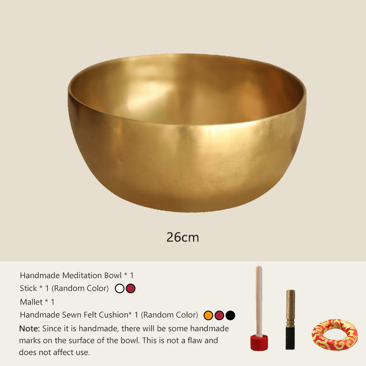 Buddha Stones Handmade Nepal Golden Singing Bowl Simple Design for Healing and Meditation Sound Bowl Set - 10.24 IN (26 CM) - image 10