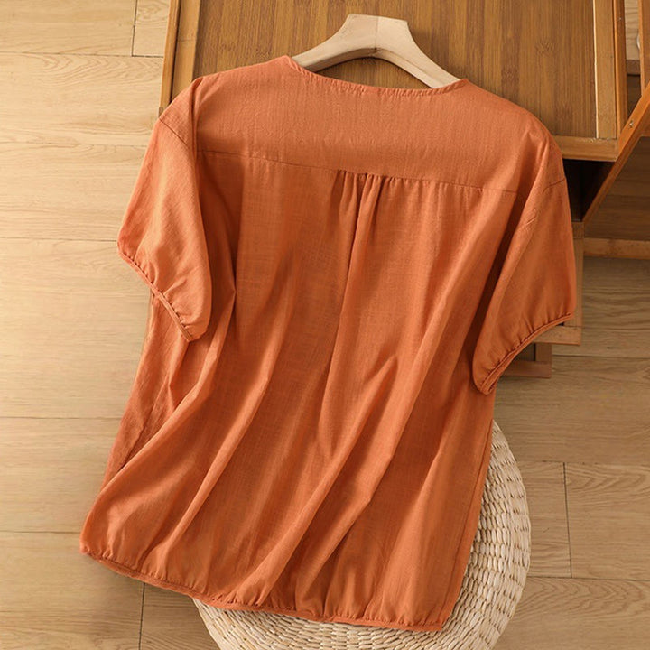 Buddha Stones Vintage Asymmetrical Embroidery Flower Plant Pattern Women's Cotton Linen Short Sleeve Jacket Shirt - image 16