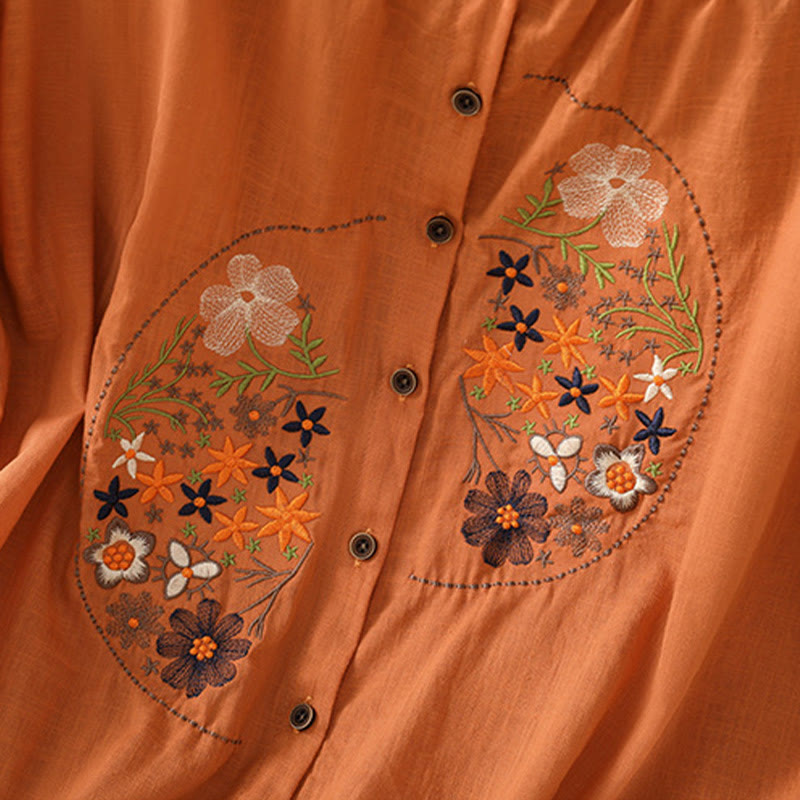 Buddha Stones Vintage Asymmetrical Embroidery Flower Plant Pattern Women's Cotton Linen Short Sleeve Jacket Shirt - image 19