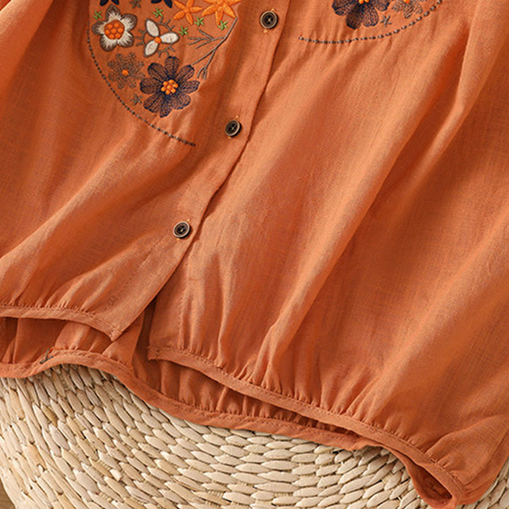 Buddha Stones Vintage Asymmetrical Embroidery Flower Plant Pattern Women's Cotton Linen Short Sleeve Jacket Shirt - image 20