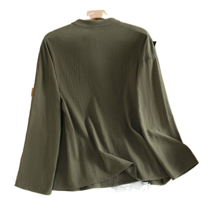 Buddha Stones Summer Casual Pure Color Half Button Simple Design Women's Cotton Linen Half Sleeve Shirt With Pocket - image 11