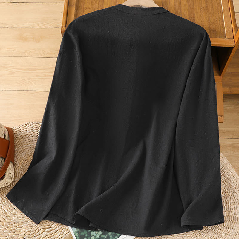 Buddha Stones Summer Casual Pure Color Half Button Simple Design Women's Cotton Linen Half Sleeve Shirt With Pocket - image 14