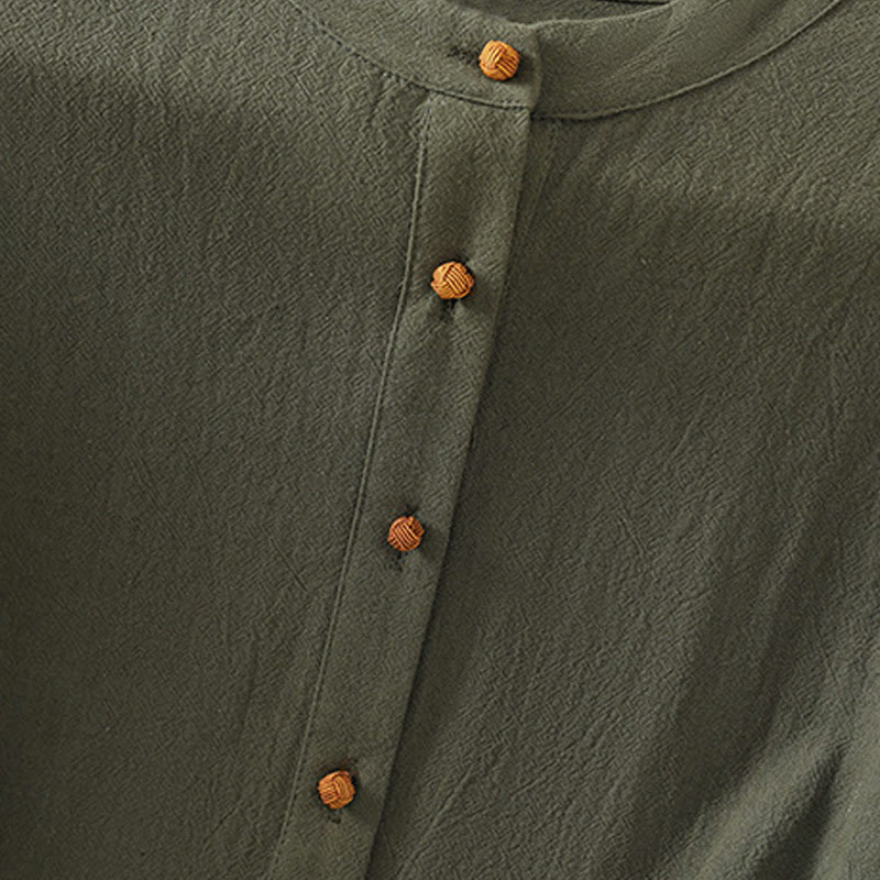 Buddha Stones Summer Casual Pure Color Half Button Simple Design Women's Cotton Linen Half Sleeve Shirt With Pocket - image 9