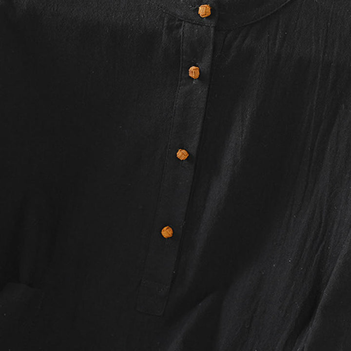 Buddha Stones Summer Casual Pure Color Half Button Simple Design Women's Cotton Linen Half Sleeve Shirt With Pocket - image 17