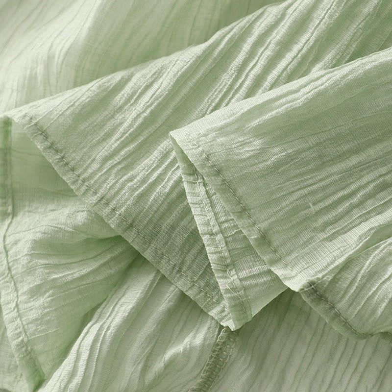 Buddha Stones Summer Casual Plain Embroidery Double Layer Short Sleeve Cotton Linen Midi Dress - image 6