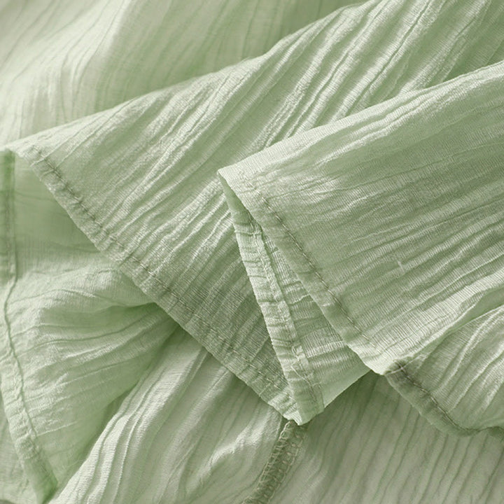 Buddha Stones Summer Casual Plain Embroidery Double Layer Short Sleeve Cotton Linen Midi Dress - image 6