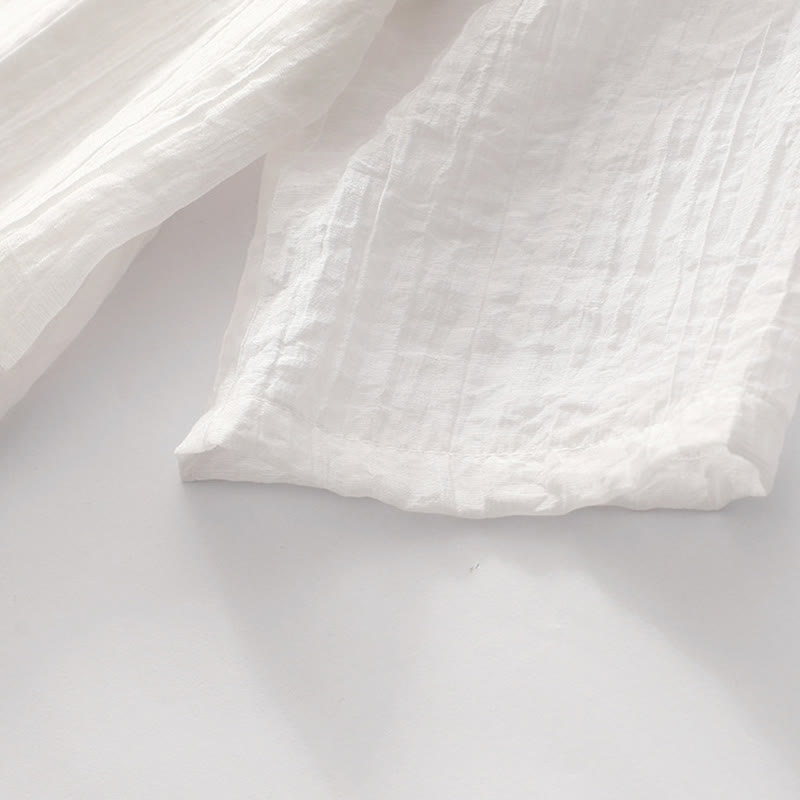 Buddha Stones Summer Casual Plain Embroidery Double Layer Short Sleeve Cotton Linen Midi Dress - image 26