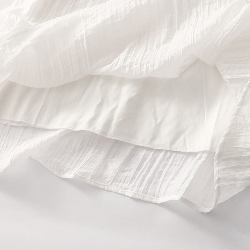 Buddha Stones Summer Casual Plain Embroidery Double Layer Short Sleeve Cotton Linen Midi Dress - image 29