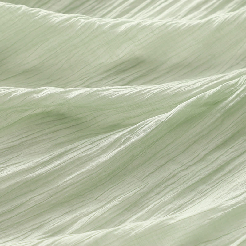 Buddha Stones Summer Casual Plain Embroidery Double Layer Short Sleeve Cotton Linen Midi Dress - image 5