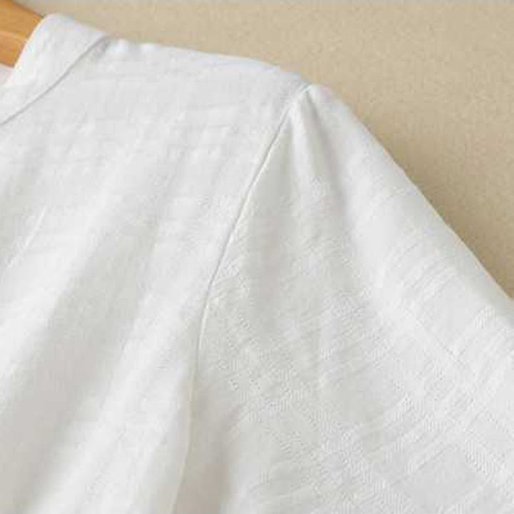 Buddha Stones Retro Solid Color Drawstring Frog-Button Design Long Sleeve Cotton Linen Midi Dress With Pockets - image 10