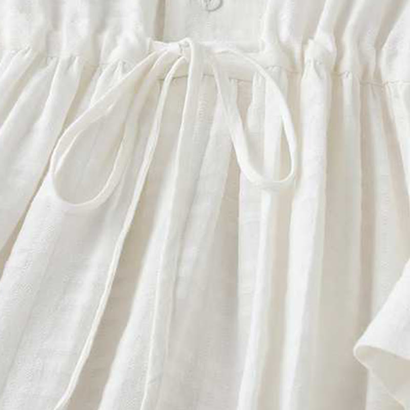 Buddha Stones Retro Solid Color Drawstring Frog-Button Design Long Sleeve Cotton Linen Midi Dress With Pockets - image 13