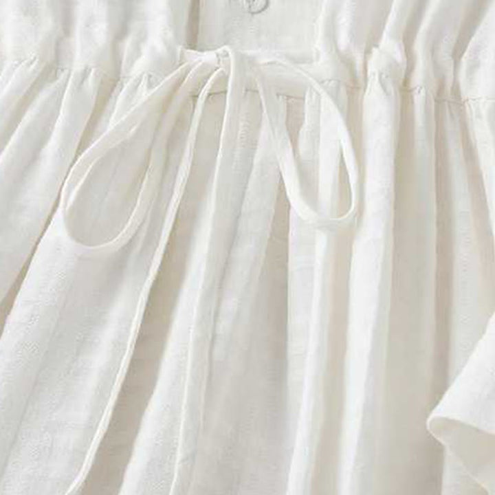 Buddha Stones Retro Solid Color Drawstring Frog-Button Design Long Sleeve Cotton Linen Midi Dress With Pockets - image 13