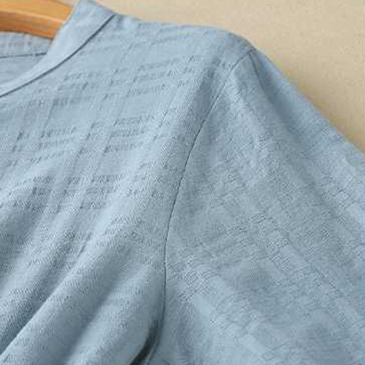 Buddha Stones Retro Solid Color Drawstring Frog-Button Design Long Sleeve Cotton Linen Midi Dress With Pockets - image 2