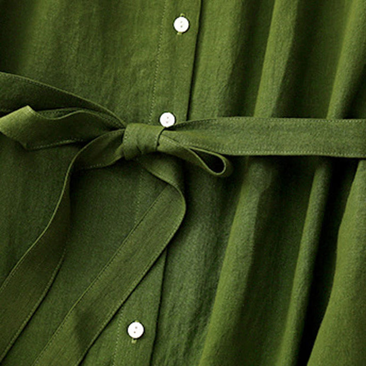 Buddha Stones Summer Plain Lace-up Button Front Design Lapel Sleeveless Cotton Midi Dress Cardigan - image 11