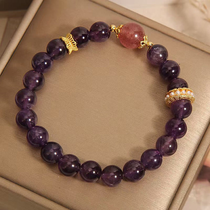 Buddha Stones Natural Amethyst Lucky Strawberry Quartz Beads Peace Bracelet