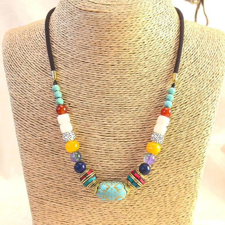 Buddha Stones Tibetan Handmade Turquoise Beads Balance Necklace Pendant