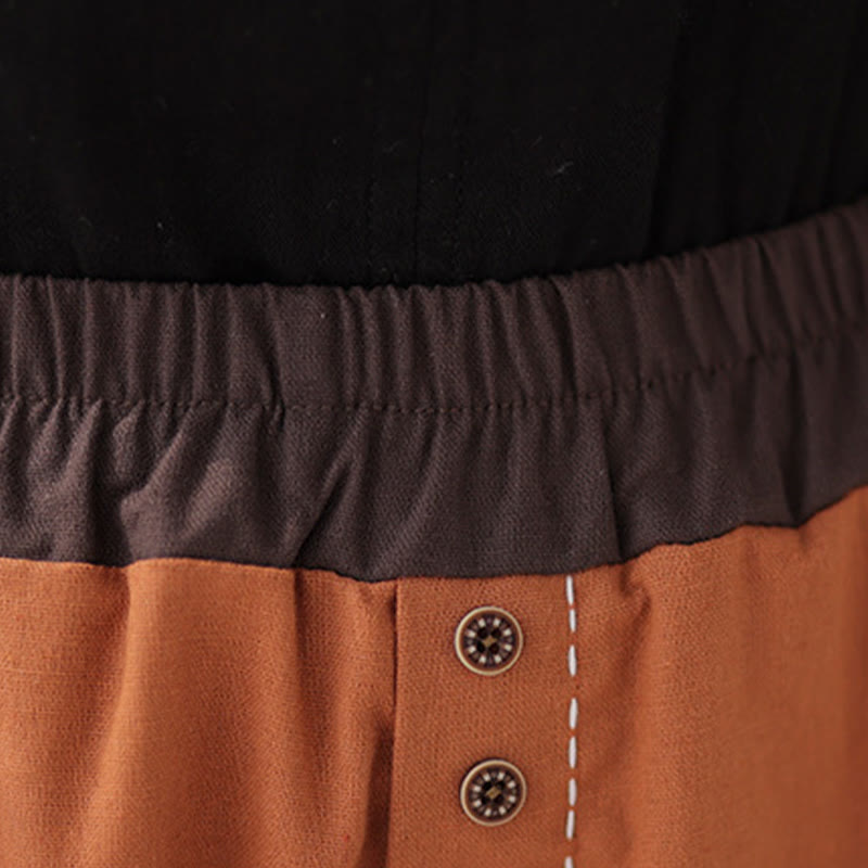 Buddha Stones Casual Spring Solid Color Patchwork Design Women's Cotton Linen Elastic Waistband Harem Pants With Pockets - image 12