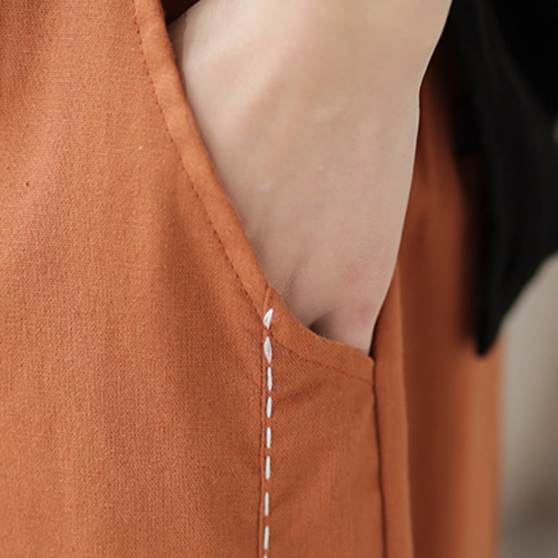 Buddha Stones Casual Spring Solid Color Patchwork Design Women's Cotton Linen Elastic Waistband Harem Pants With Pockets - image 14