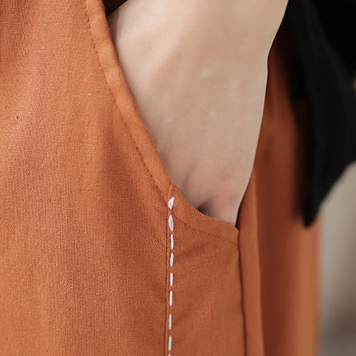 Buddha Stones Casual Spring Solid Color Patchwork Design Women's Cotton Linen Elastic Waistband Harem Pants With Pockets - image 14