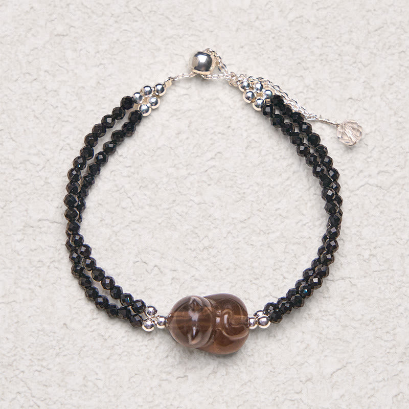 Buddha Stones Ice Obsidian Black Spinel Lying Cat Courage Double Layer Bracelet - image 6