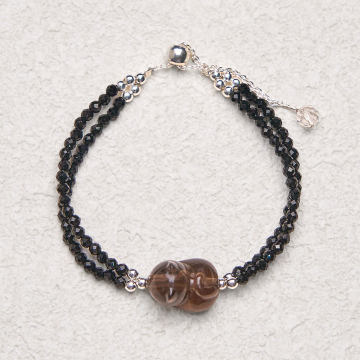 Buddha Stones Ice Obsidian Black Spinel Lying Cat Courage Double Layer Bracelet - image 6