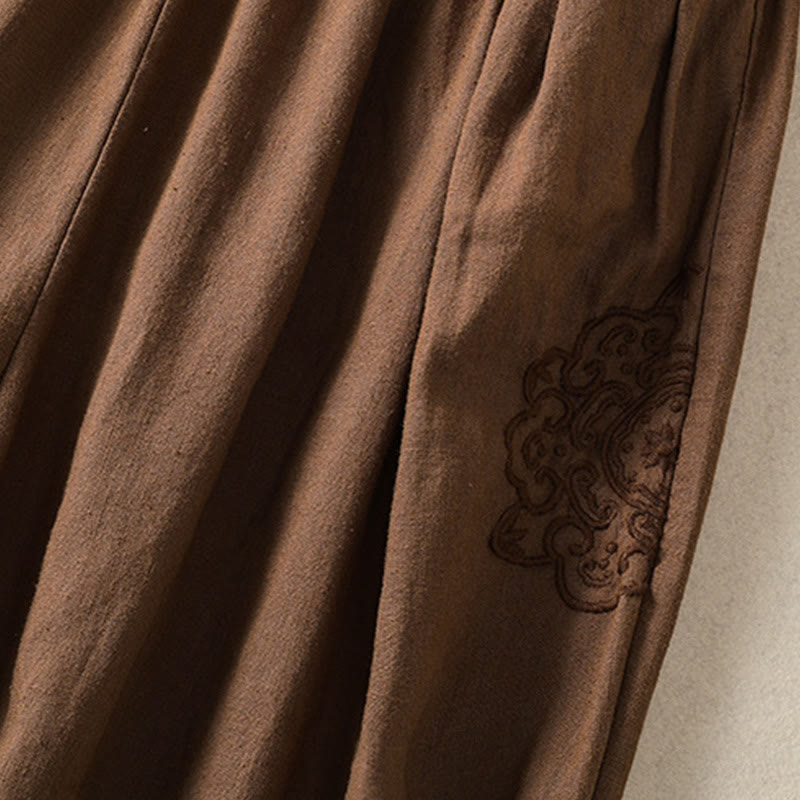 Buddha Stones Casual Embroidery Women's Cotton Linen 7-8 Length Harem Pants With Pockets - image 27