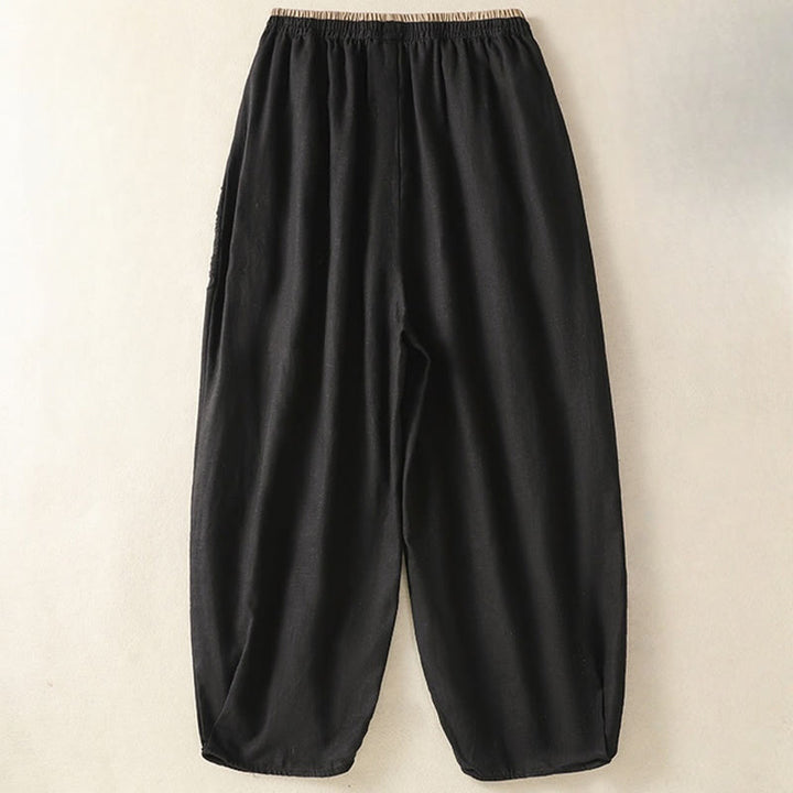 Buddha Stones Casual Embroidery Women's Cotton Linen 7-8 Length Harem Pants With Pockets - image 30