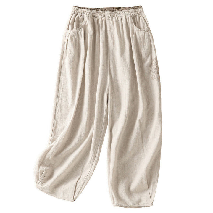 Buddha Stones Casual Embroidery Women's Cotton Linen 7-8 Length Harem Pants With Pockets - image 15