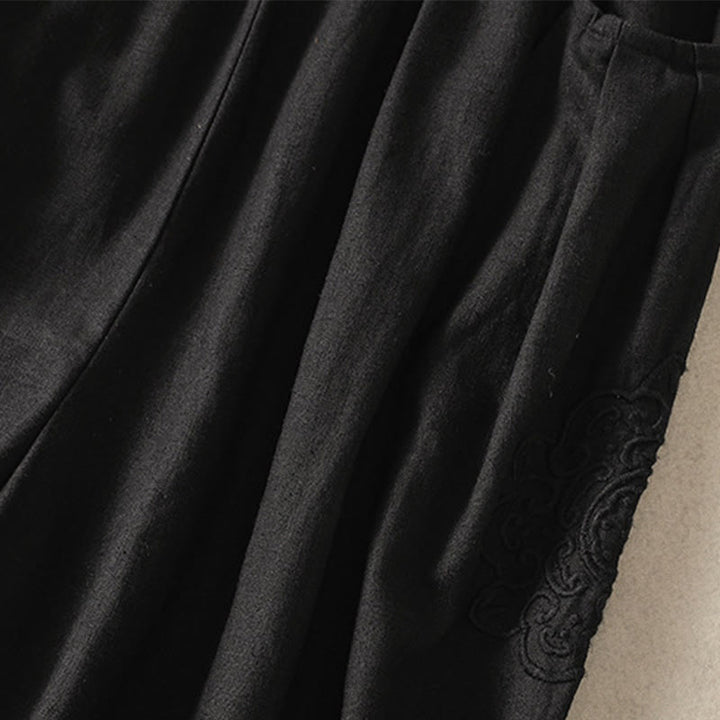 Buddha Stones Casual Embroidery Women's Cotton Linen 7-8 Length Harem Pants With Pockets