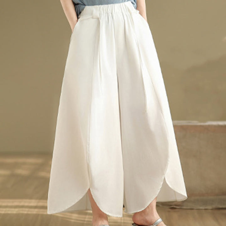 Buddha Stones Summer Vintage Lace-Up Women's Wide Leg Split Pants With Pockets - image 11