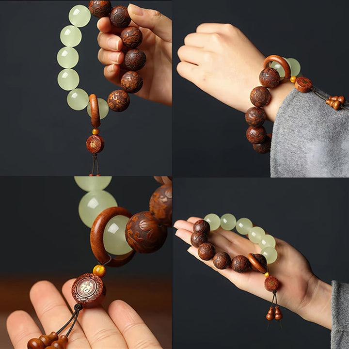 Buddha Stones Sappan Wood Engraving Pixiu Fu Character Cure Bracelet