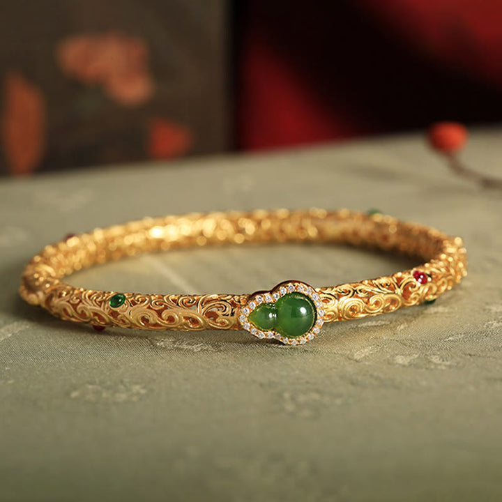 Buddha Stones "Sending Health and Good Fortune" Cyan Jade Copper Bangle Includes Gift Message Card - image 3