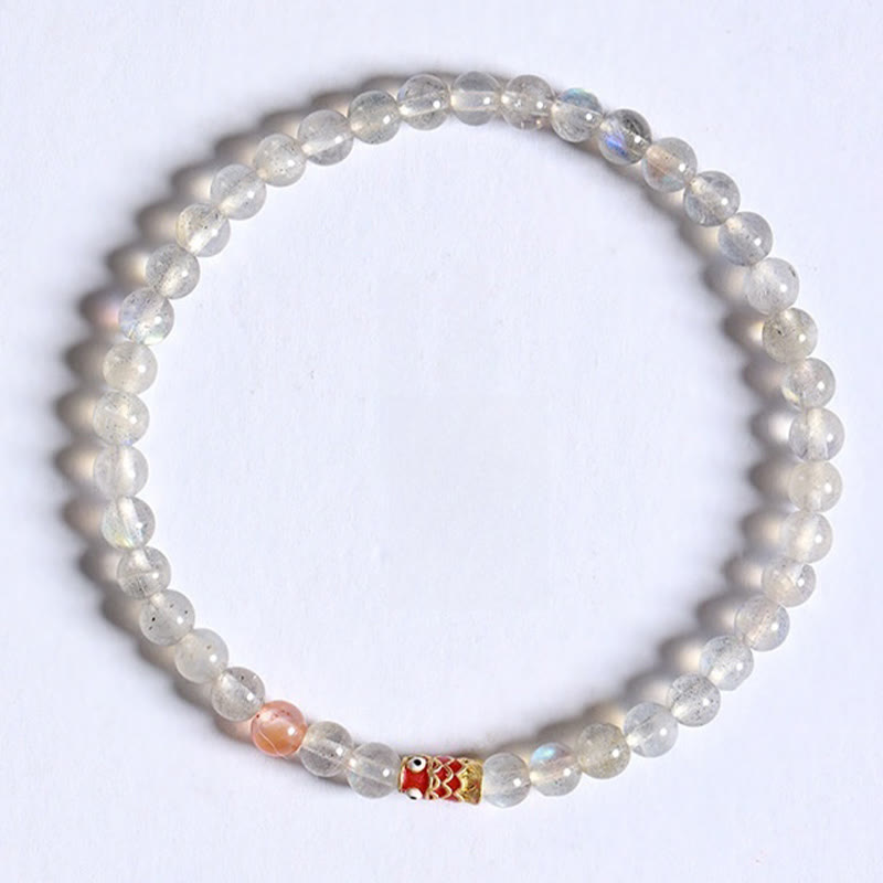 Buddha Stones Ultra-Thin Moonstone Koi Fish Healing Bracelet