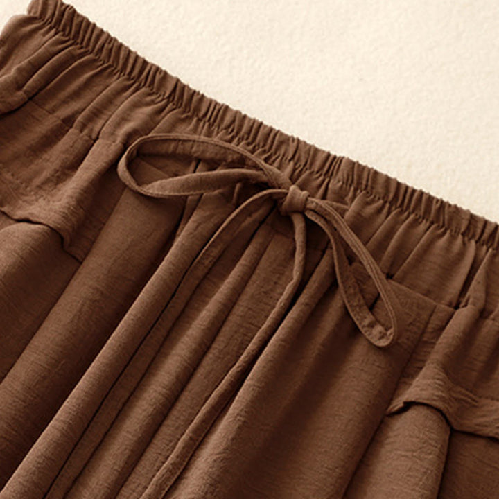 Buddha Stones Causal Ethnic Simple Drawstring Design Women's Wide Leg Cropped Pants With Pockets - image 2