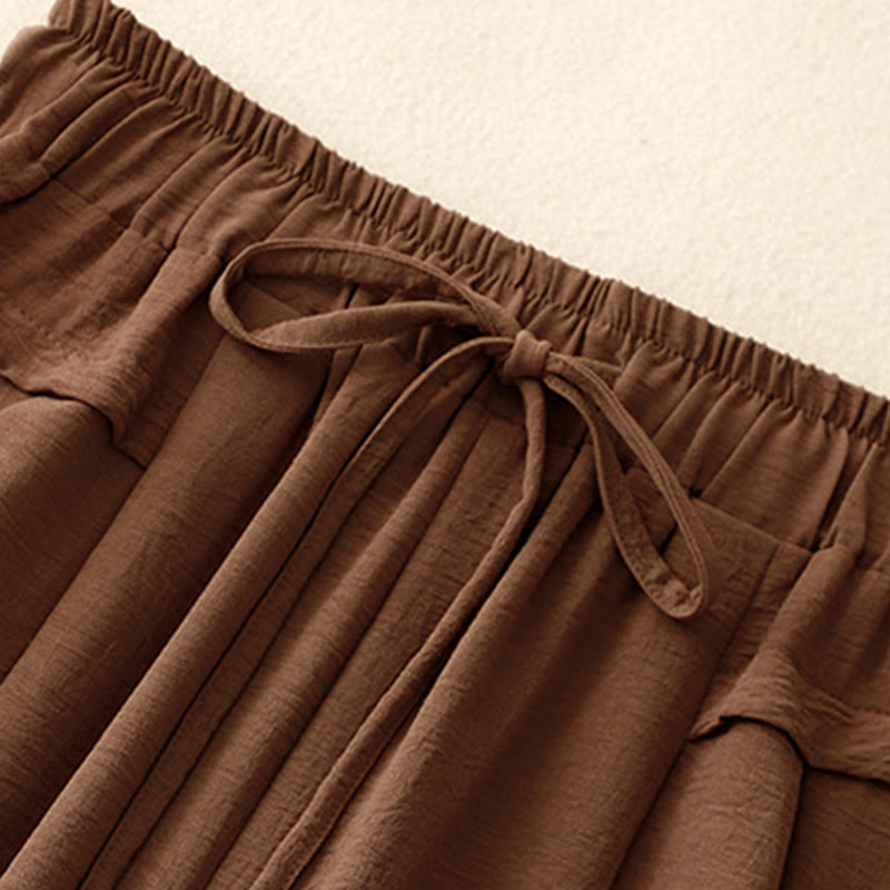 Buddha Stones Causal Ethnic Simple Drawstring Design Women's Wide Leg Cropped Pants With Pockets - image 2