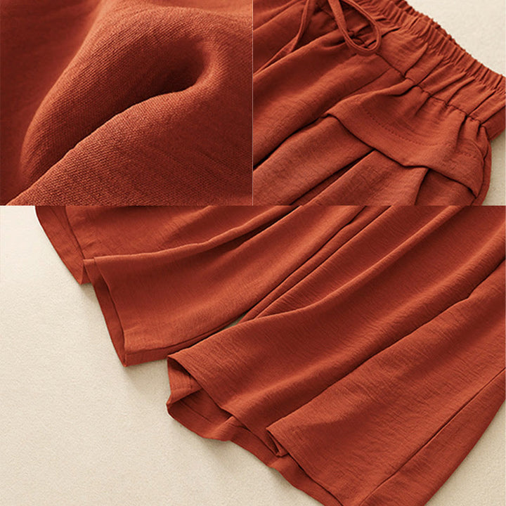 Buddha Stones Causal Ethnic Simple Drawstring Design Women's Wide Leg Cropped Pants With Pockets - image 18