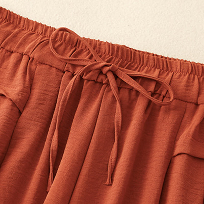 Buddha Stones Causal Ethnic Simple Drawstring Design Women's Wide Leg Cropped Pants With Pockets - image 14