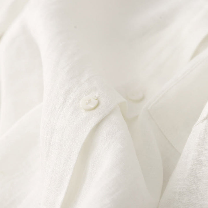 Buddha Stones Summer 2pcs Plain Long Sleeve Shirt Top Cardigan Shorts Meditation Clothing Women's Set With Pockets - image 31