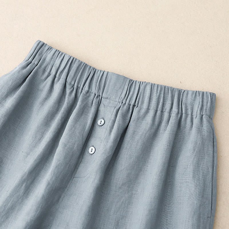 Buddha Stones Summer 2pcs Plain Long Sleeve Shirt Top Cardigan Shorts Meditation Clothing Women's Set With Pockets - image 25