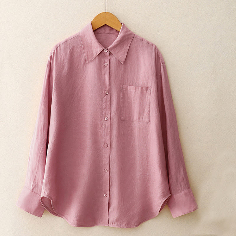 Buddha Stones Summer 2pcs Plain Long Sleeve Shirt Top Cardigan Shorts Meditation Clothing Women's Set With Pockets
