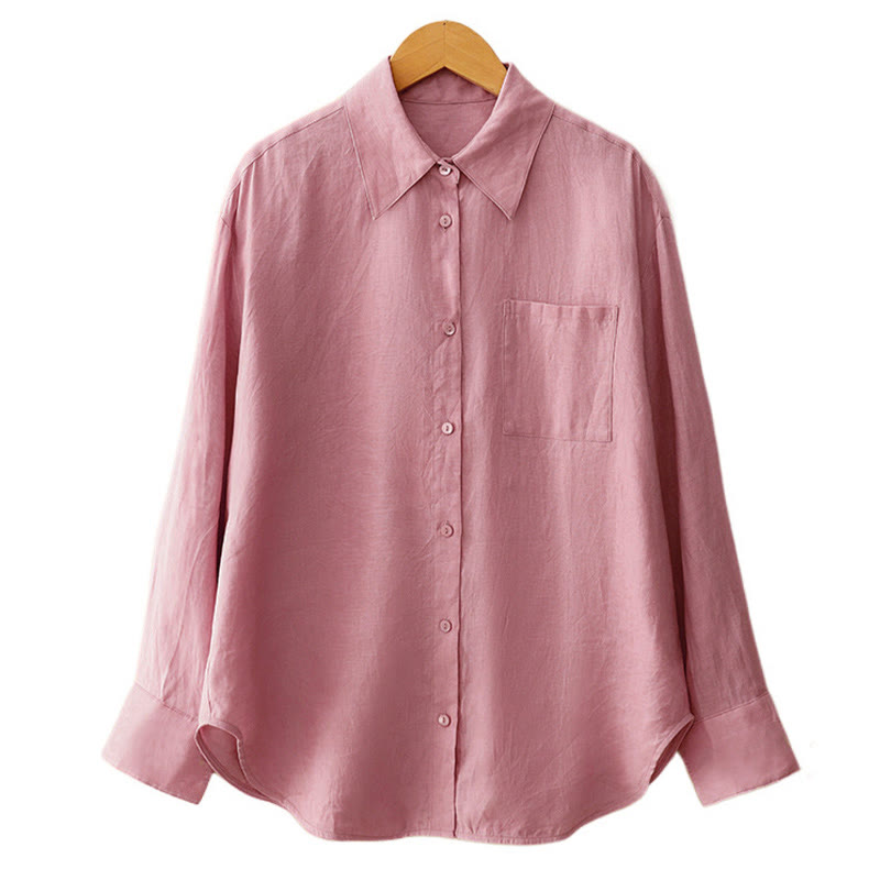 Buddha Stones Summer 2pcs Plain Long Sleeve Shirt Top Cardigan Shorts Meditation Clothing Women's Set With Pockets
