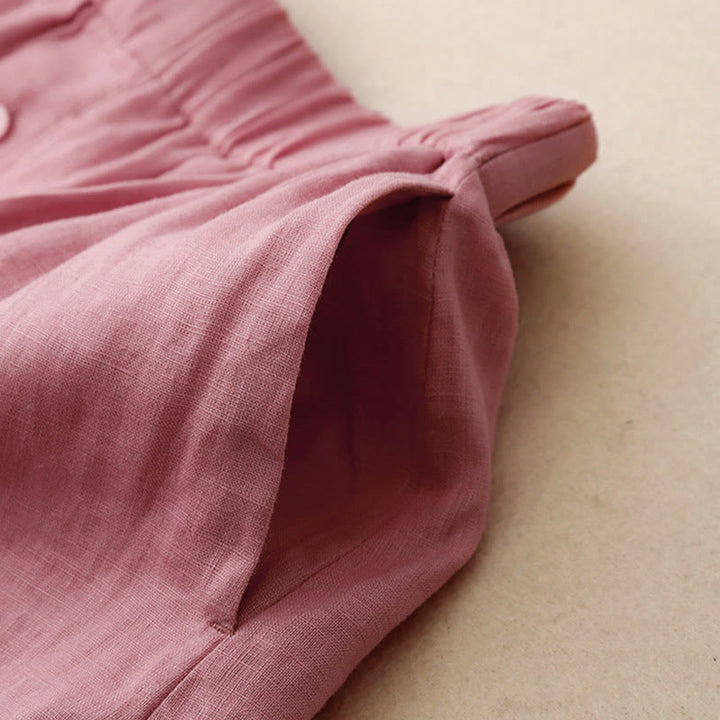 Buddha Stones Summer 2pcs Plain Long Sleeve Shirt Top Cardigan Shorts Meditation Clothing Women's Set With Pockets - image 12