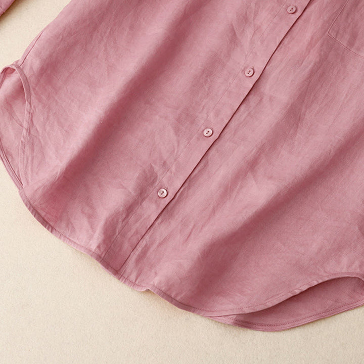 Buddha Stones Summer 2pcs Plain Long Sleeve Shirt Top Cardigan Shorts Meditation Clothing Women's Set With Pockets
