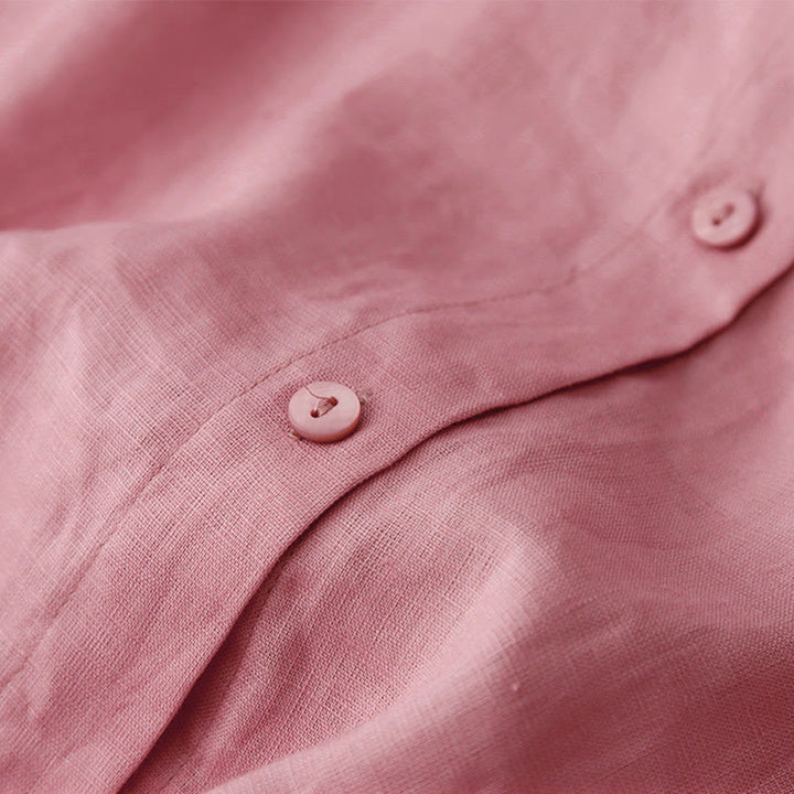 Buddha Stones Summer 2pcs Plain Long Sleeve Shirt Top Cardigan Shorts Meditation Clothing Women's Set With Pockets - image 6