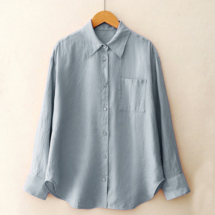 Buddha Stones Summer 2pcs Plain Long Sleeve Shirt Top Cardigan Shorts Meditation Clothing Women's Set With Pockets