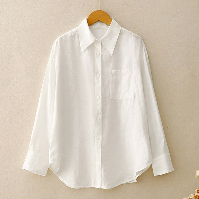 Buddha Stones Summer 2pcs Plain Long Sleeve Shirt Top Cardigan Shorts Meditation Clothing Women's Set With Pockets