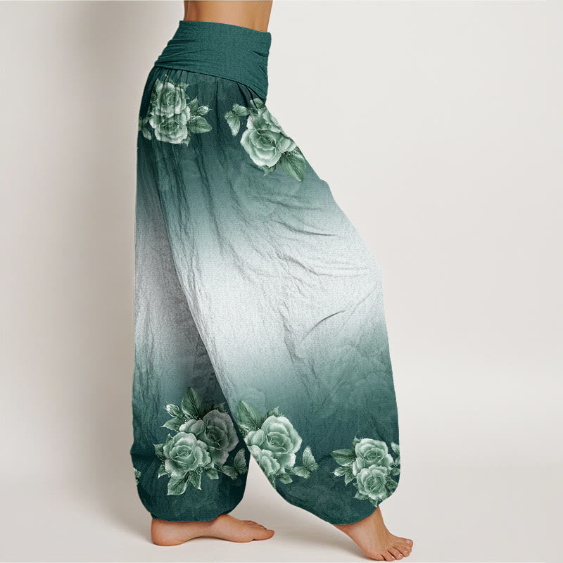 Buddha Stones Casual Roses Leaves Pattern Women's Elastic Waist Harem Pants - image 2