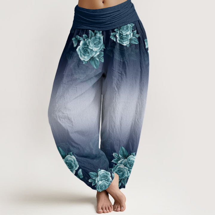 Buddha Stones Casual Roses Leaves Pattern Women's Elastic Waist Harem Pants - DarkBlue - US22，UK/AU26，EU54 (6XL) - image 5