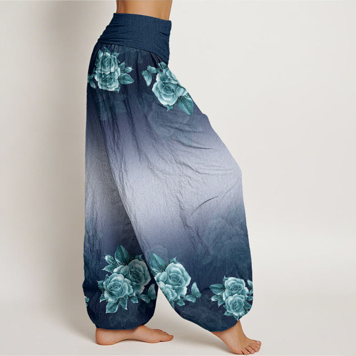 Buddha Stones Casual Roses Leaves Pattern Women's Elastic Waist Harem Pants - image 6
