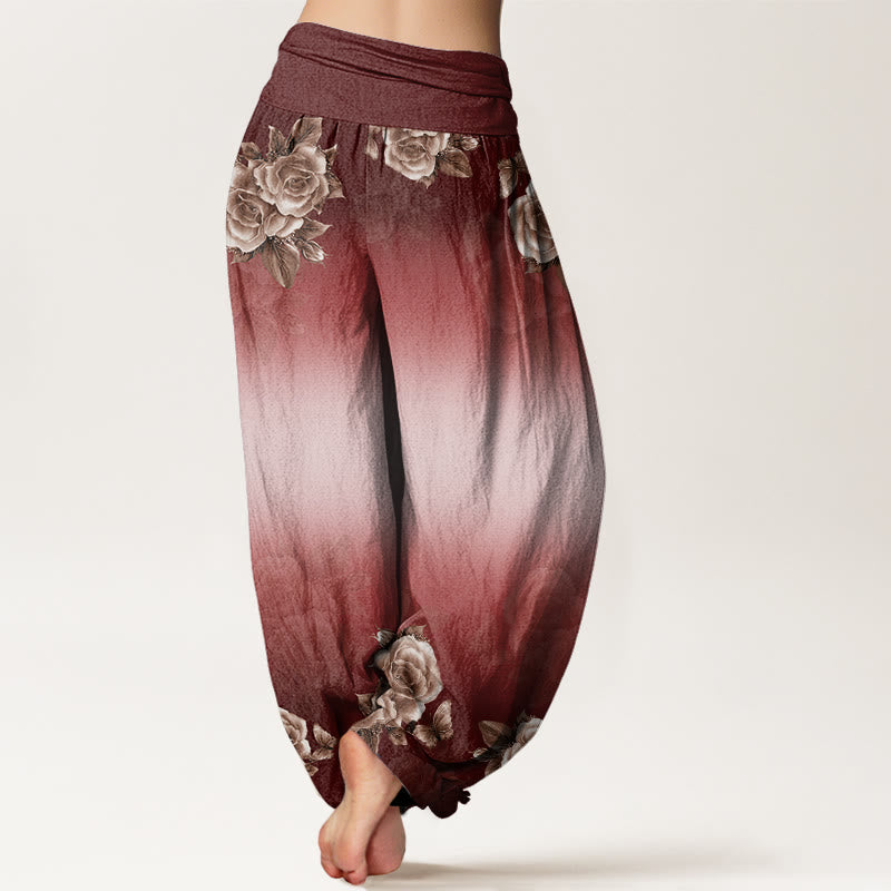 Buddha Stones Casual Roses Leaves Pattern Women's Elastic Waist Harem Pants - image 10